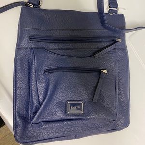 Blue faux leather cross body bag